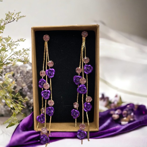 Speak Now Purple Rose Dangle Earrings Statement Eras Tour Swiftie Gift Box NEW - Picture 1 of 6